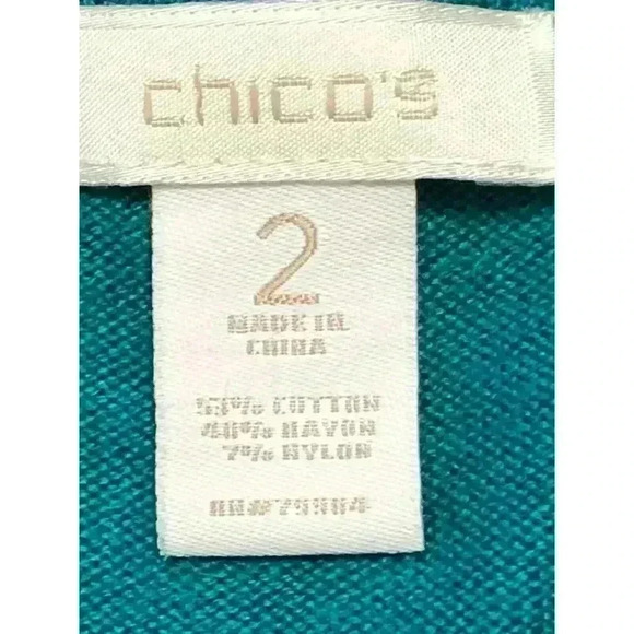 Chicos 2 sweater long sleeve cowl neck cotton blend aqua - Picture 6 of 7